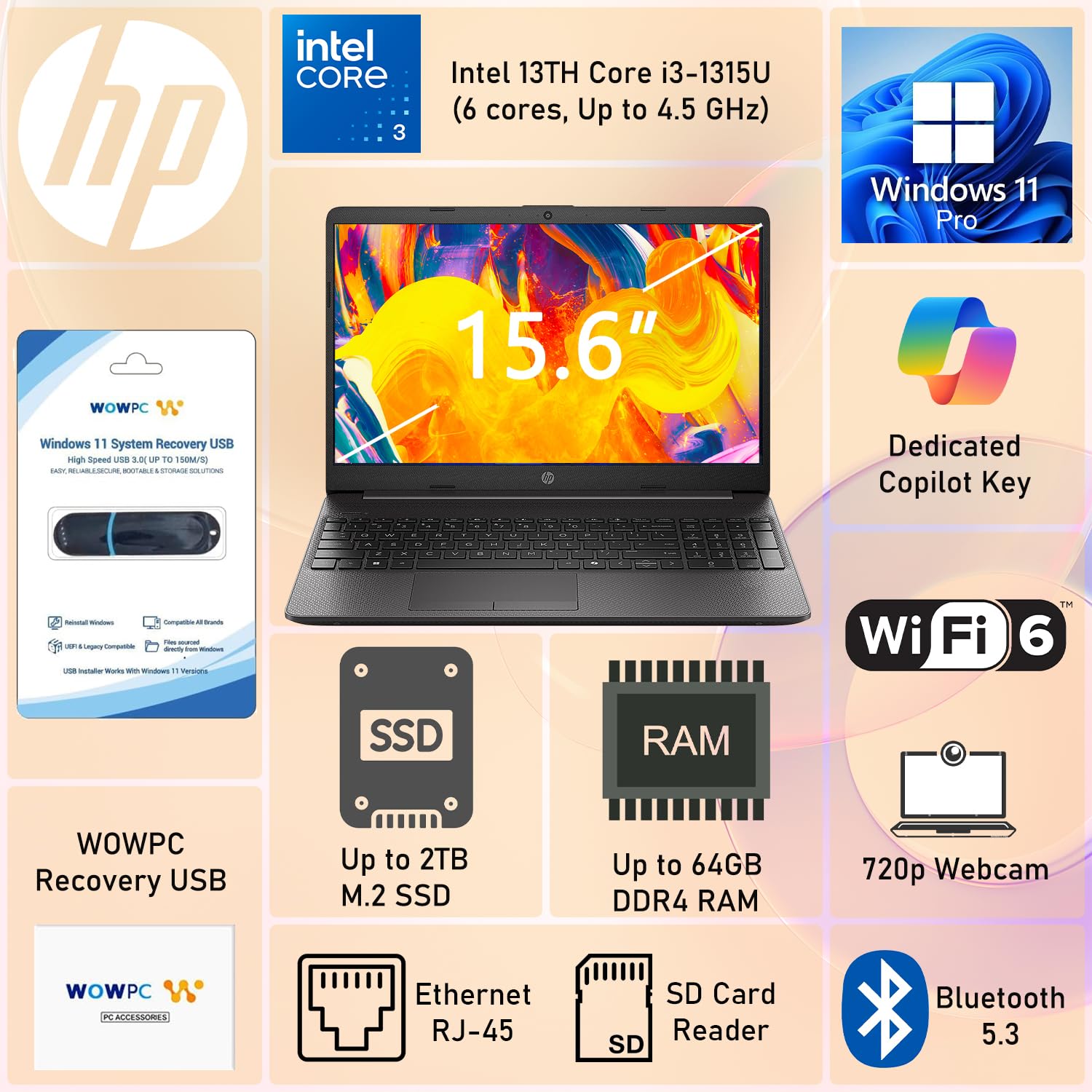 Amazon.com: HP Portátil (teclas estándar | Negro, 8 GB de RAM